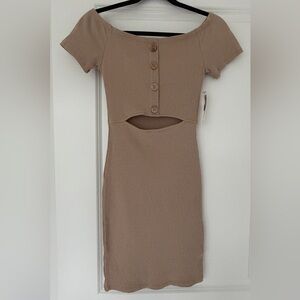 Elegant Tan Off-Shoulder Dress